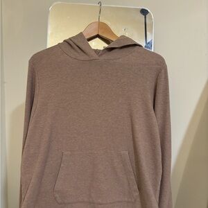 Woman’s M heather Mushroom color Hoodie Sweater in cloudspunn yarn